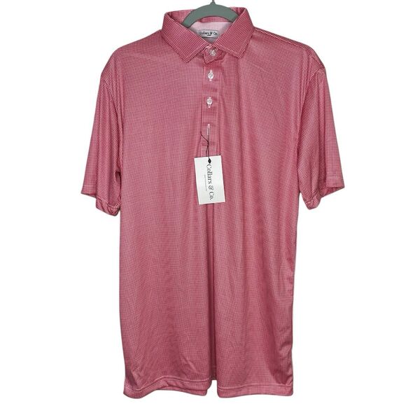 Collars & Co Polo Shirt Mens L Red Houndstooth Golf Preppy Dress Collar NWT - Picture 2 of 10